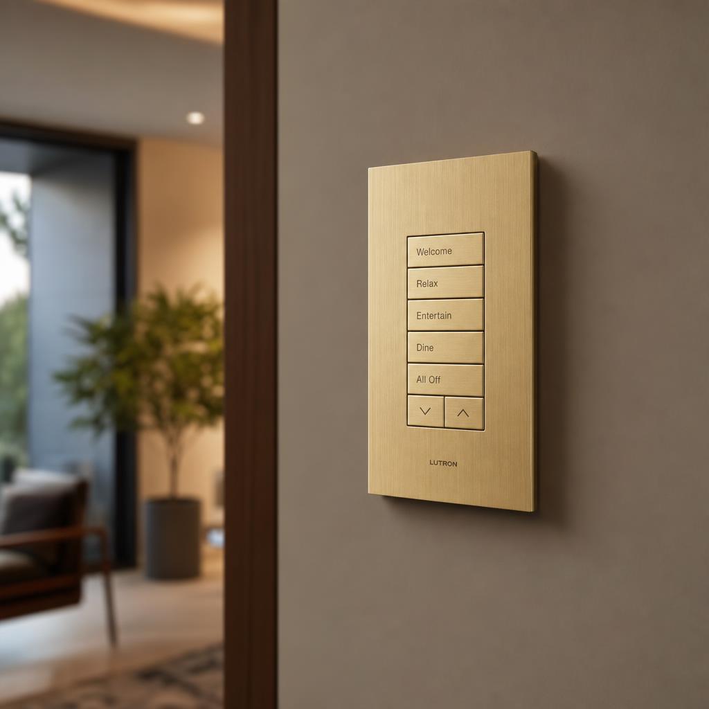 Lutron Palladiom keypad in brushed brass