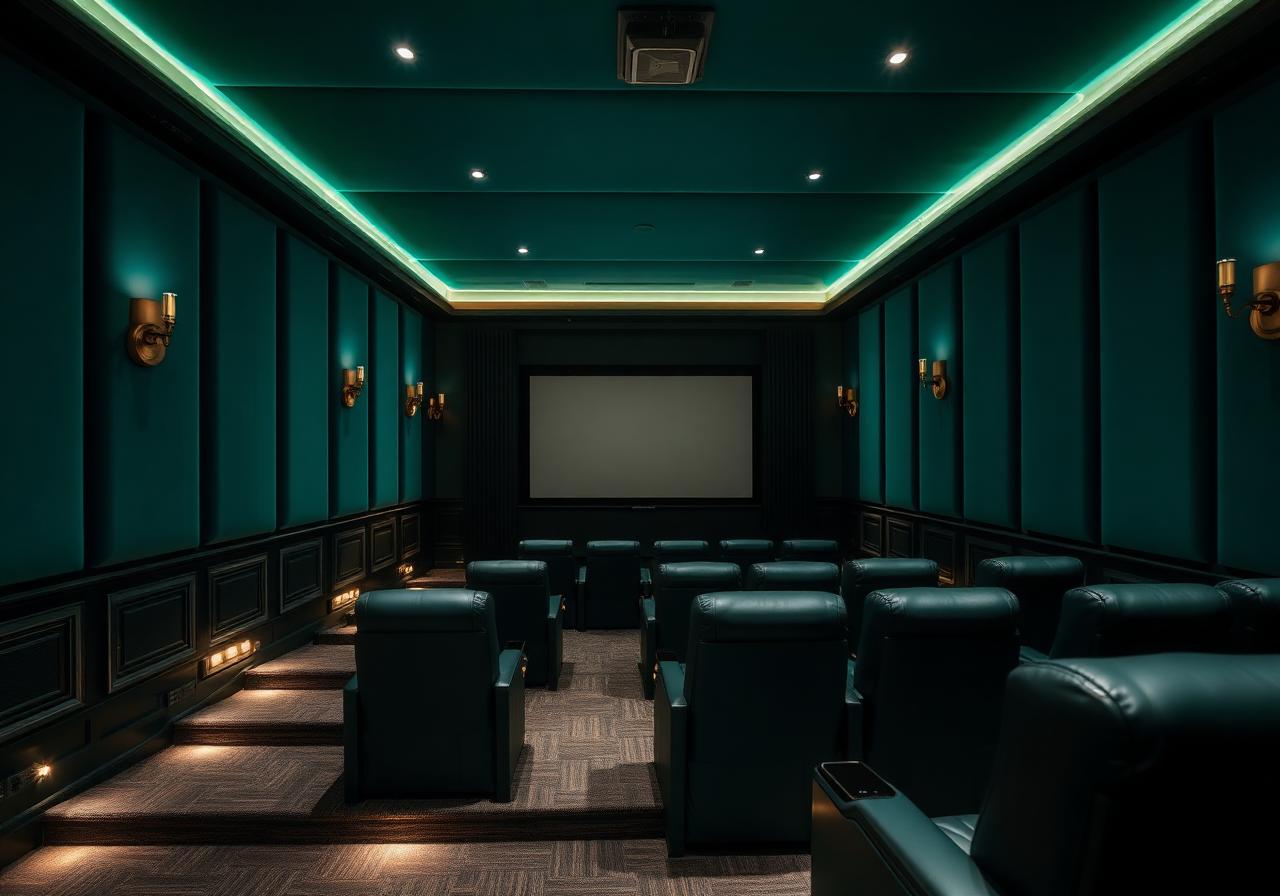 Custom emerald home theater with leather recliners